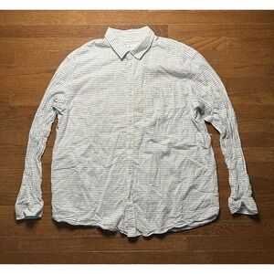 GAP Button Up Mens XXL Stripe Blue White Linen Blend Standard Fit Long Sleeve